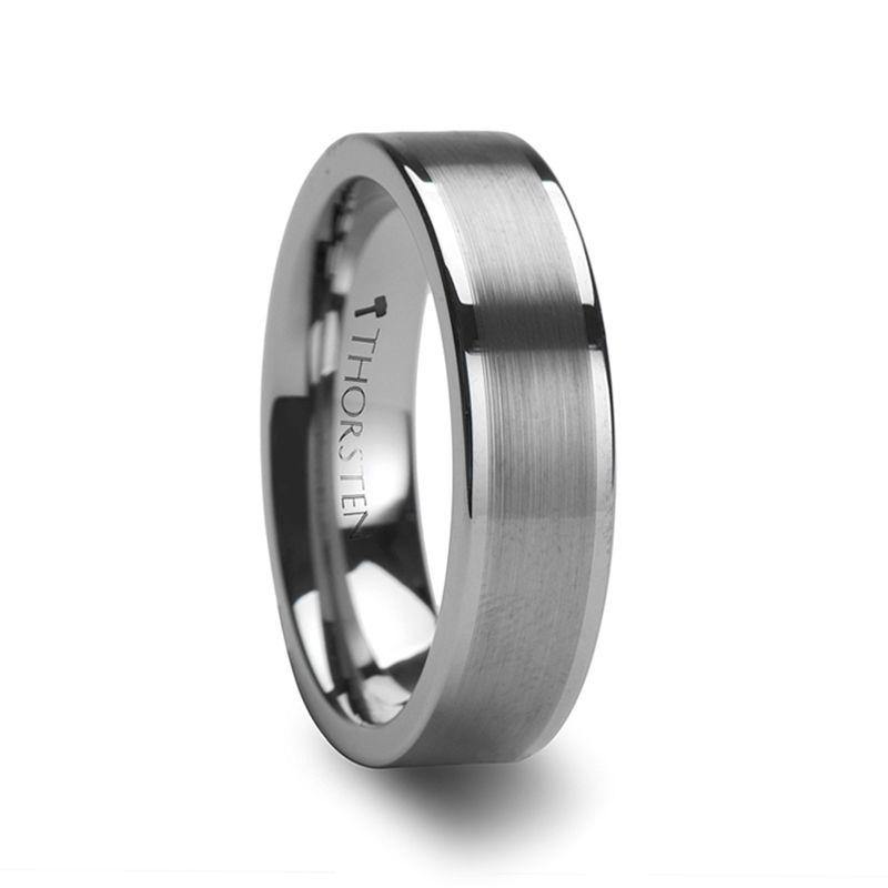 AIRES - Flat Brush Finish Center Polished Edges Tungsten Carbide Ring - 4mm to 10mm - The Rutile Ltd