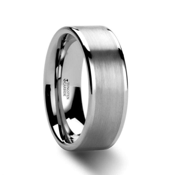 AIRES - Flat Brush Finish Center Polished Edges Tungsten Carbide Ring - 4mm to 10mm - The Rutile Ltd