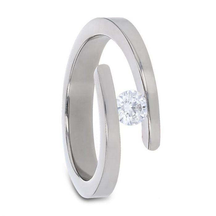 ANNA - Tension Set Titanium Diamond Ring - The Rutile Ltd