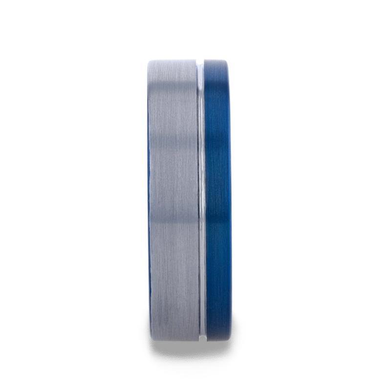 ATLANTIC - Duo Color Brushed Center Tungsten Carbide Men's Wedding Band With Blue Ion Plating Inside the Band - 8mm - The Rutile Ltd