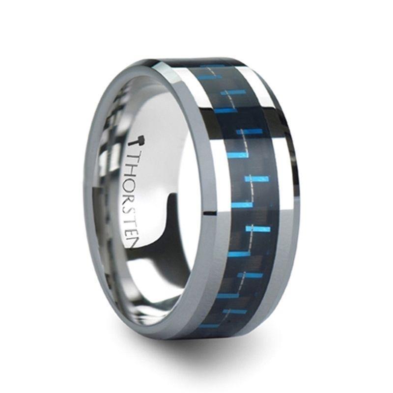 AUXILIUS - Tungsten Carbide Ring with Black & Blue Carbon Fiber Inlay - 6mm - 10mm - The Rutile Ltd
