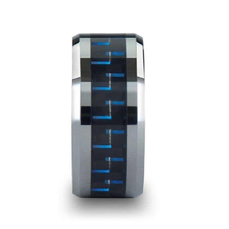 AUXILIUS - Tungsten Carbide Ring with Black & Blue Carbon Fiber Inlay - 6mm - 10mm - The Rutile Ltd