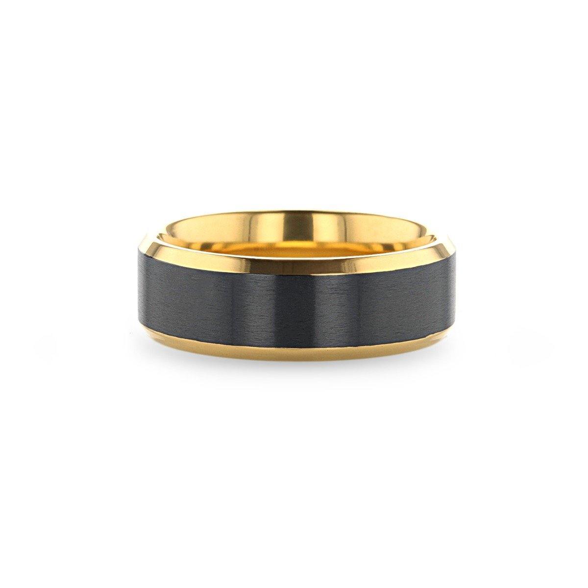 BEAUMONT - Gold Plated Titanium Polished Beveled Ring with Brushed Black Center - 8mm - The Rutile Ltd