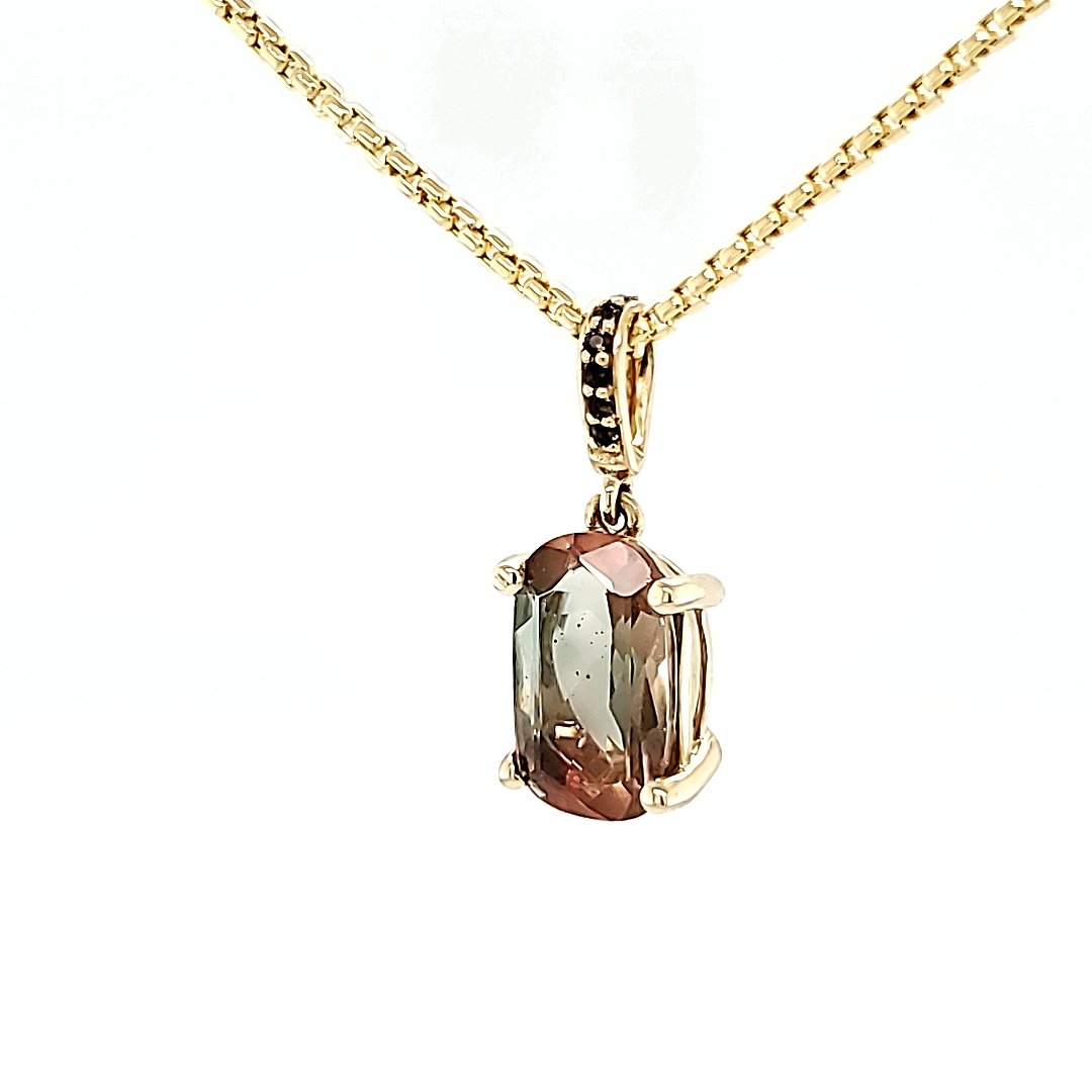 Bi-color Sunstone with Smokey Quartz in 14 kt gold - The Rutile Ltd