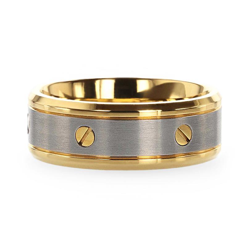 BOUNDLESS - Gold-Plated Titanium Flat Brushed Center With Rotating Screw Design And Beveled Polished Edges - 8mm - The Rutile Ltd