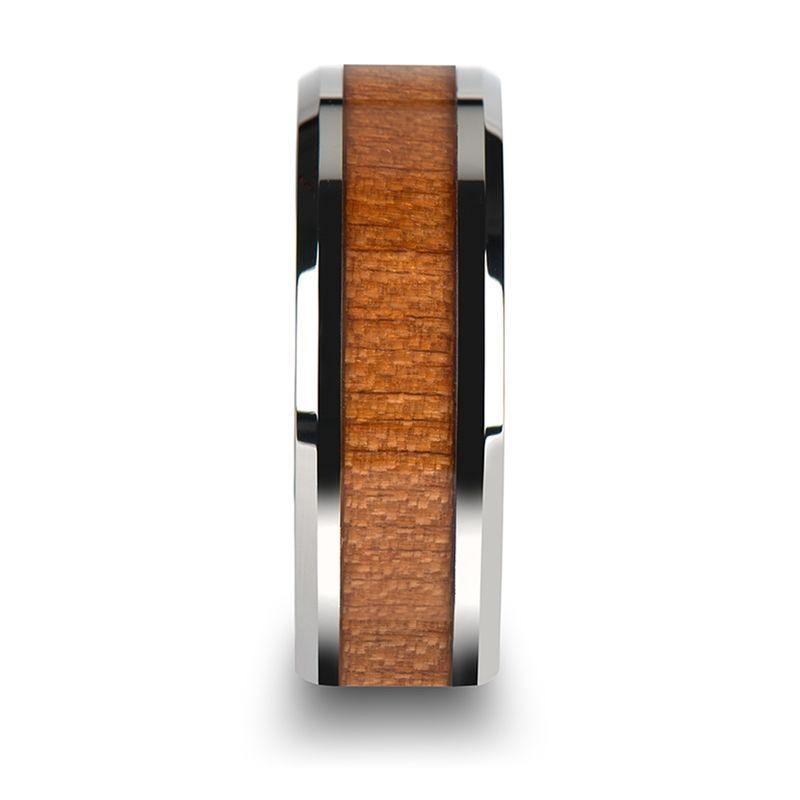 BRUNSWICK - Tungsten Wedding Ring with Polished Bevels and American Cherry Wood Inlay - 6mm - 10mm - The Rutile Ltd