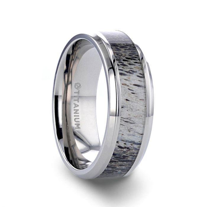 CARIBOU - Polished Beveled Titanium Men's Wedding Band with Ombre Deer Antler Inlay - 8 mm - The Rutile Ltd