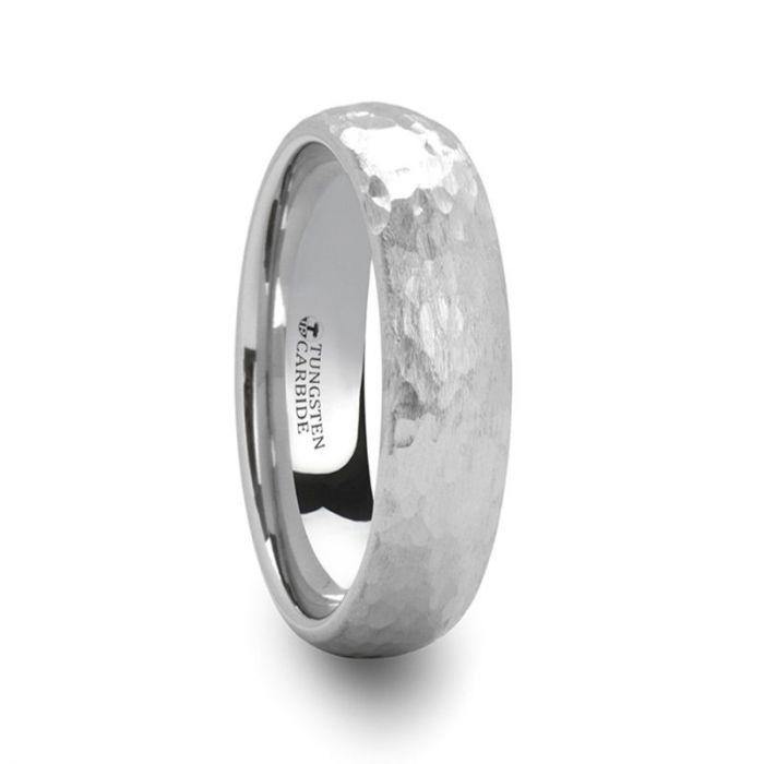 CHANDLER - Domed Hammered Finish White Tungsten Ring - 6mm or 8mm - The Rutile Ltd