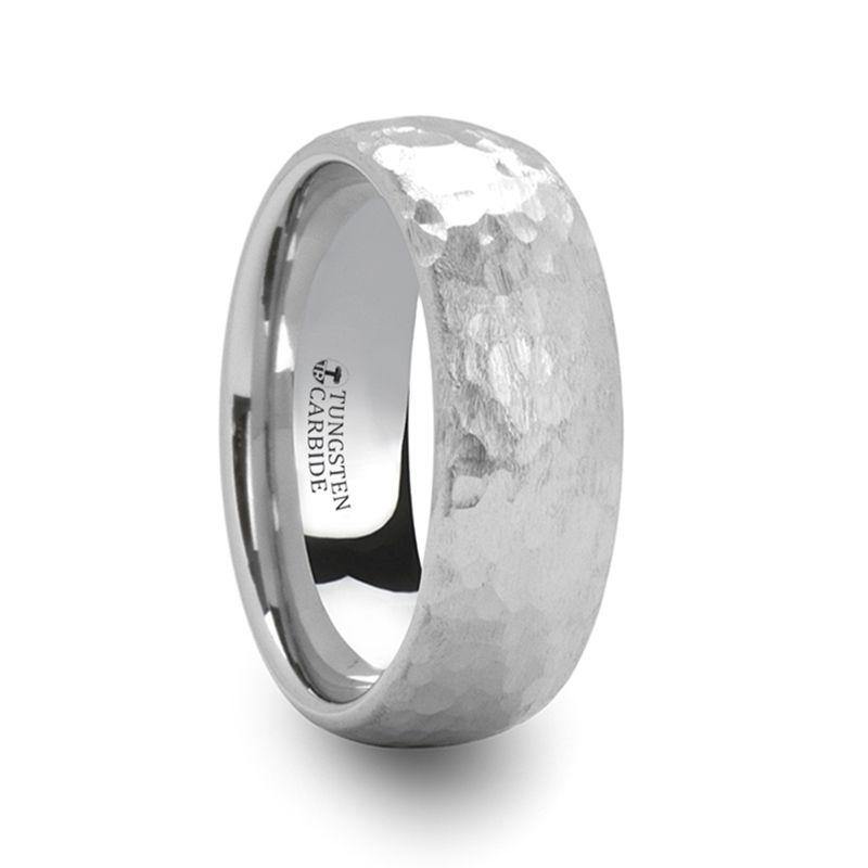 CHANDLER - Domed Hammered Finish White Tungsten Ring - 6mm or 8mm - The Rutile Ltd