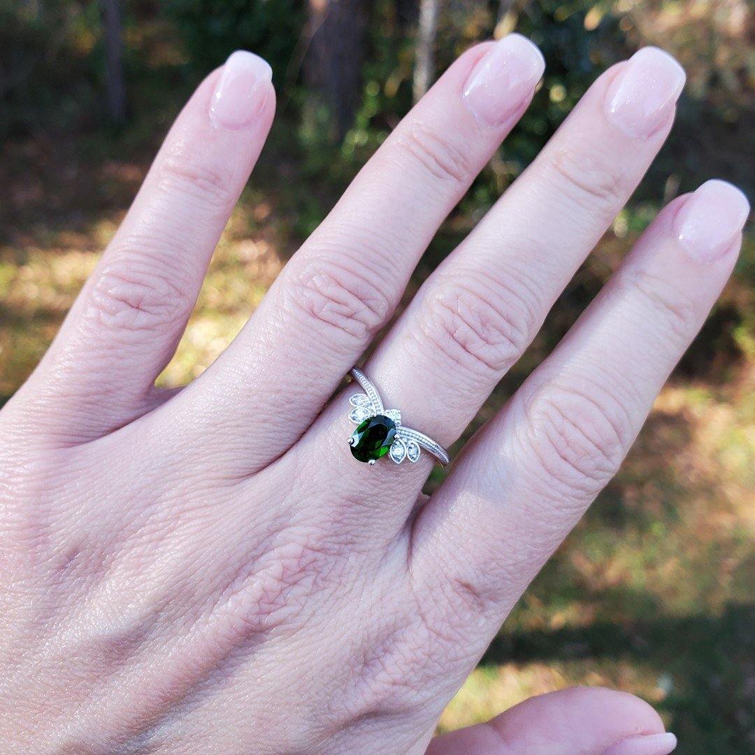Chrome Diopside and Diamond Ring in 14kt White Gold - The Rutile Ltd