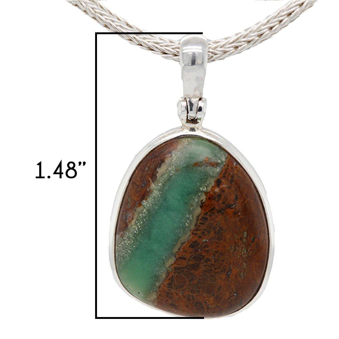 Chrysoprase and Sterling Silver Pendant on 18" Woven Chain - The Rutile Ltd