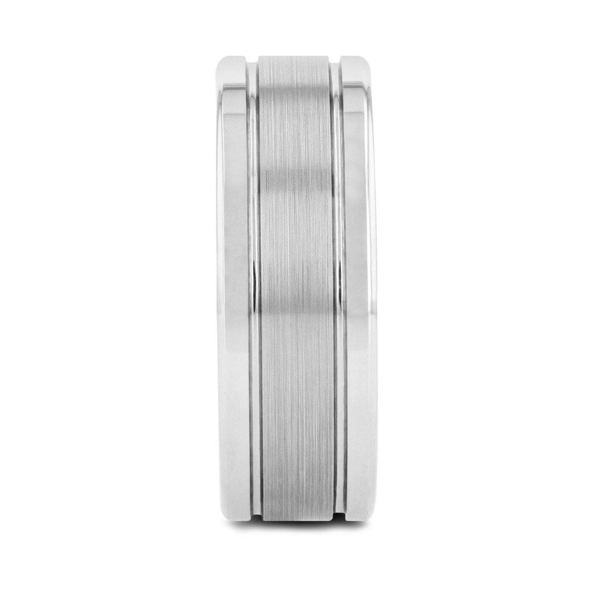 CHRONOS - Flat with Offset Grooves Polished Edges and Satin Center Tungsten Band 6mm or 8mm - The Rutile Ltd