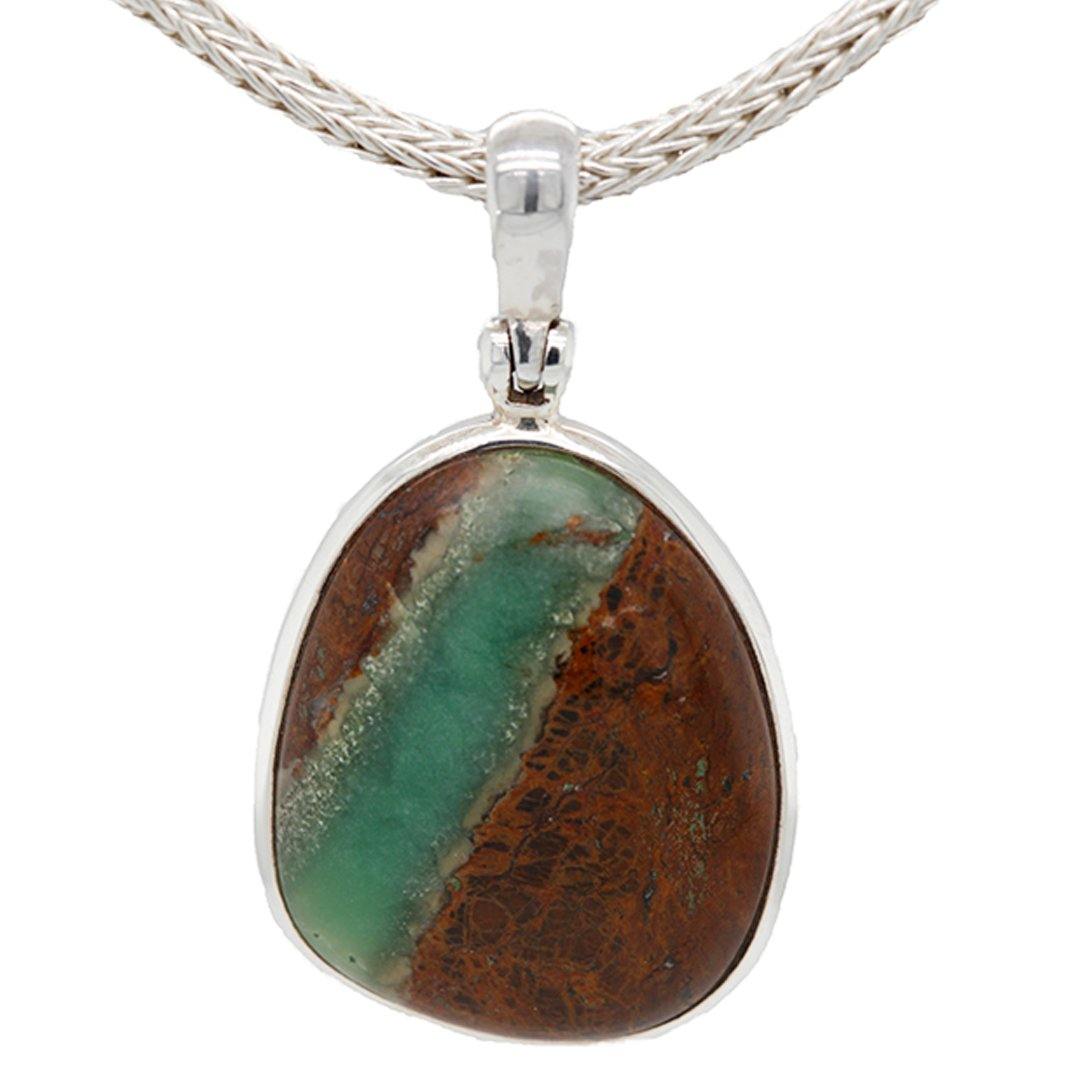 Chrysoprase and Sterling Silver Pendant on 18" Woven Chain - The Rutile Ltd