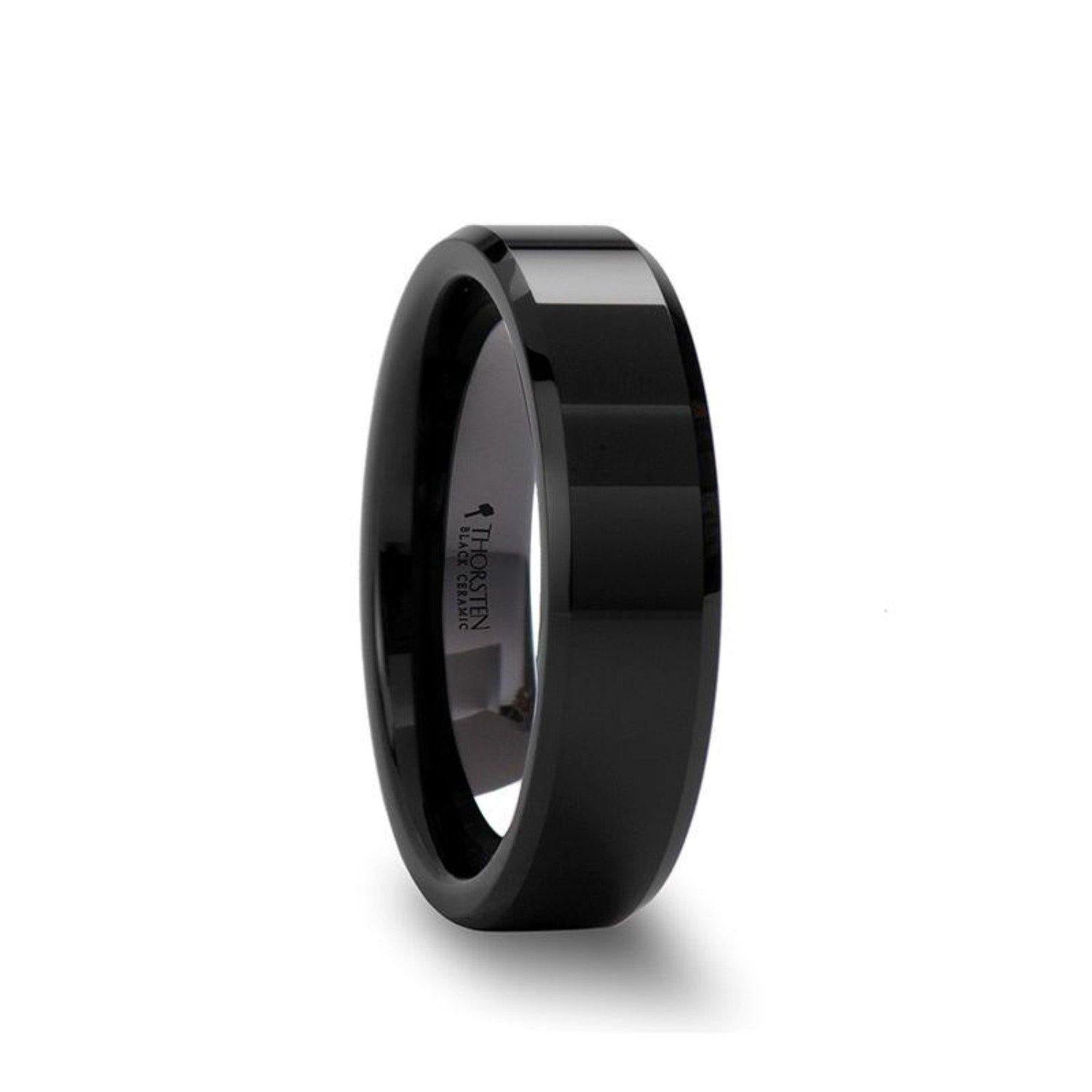 CITAR - Polished Finish Black Ceramic Ring with Beveled Edges - 4mm - 12mm - The Rutile Ltd