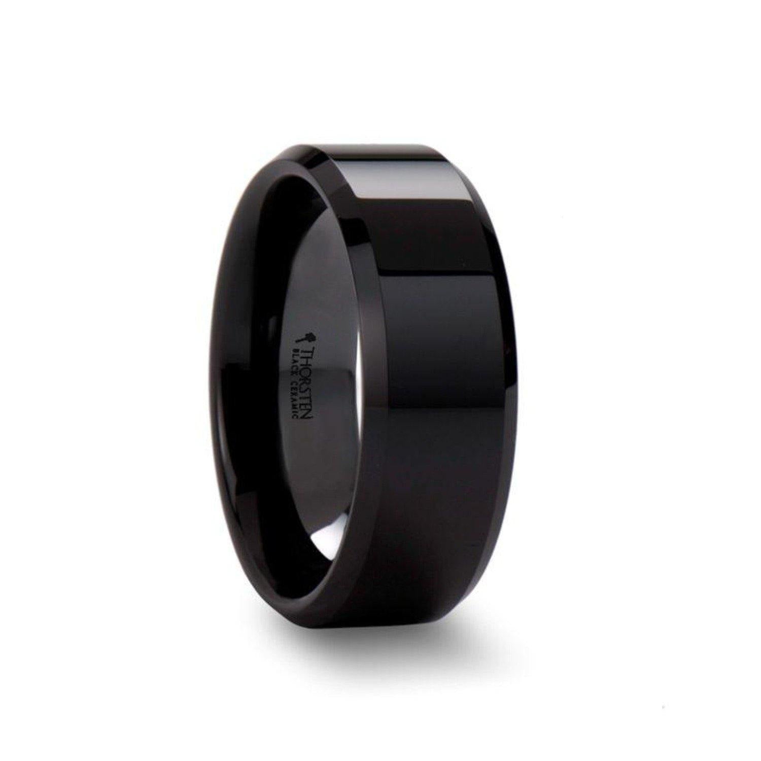 CITAR - Polished Finish Black Ceramic Ring with Beveled Edges - 4mm - 12mm - The Rutile Ltd