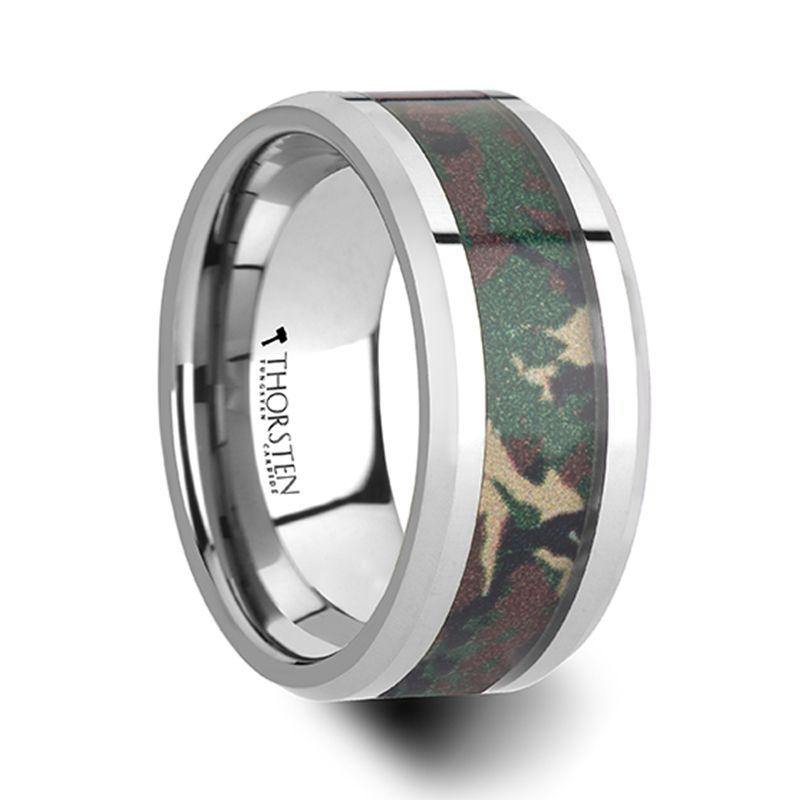 COMMANDO - Tungsten Wedding Ring with Military Style Jungle Camouflage Inlay - 6mm - 10 mm - The Rutile Ltd