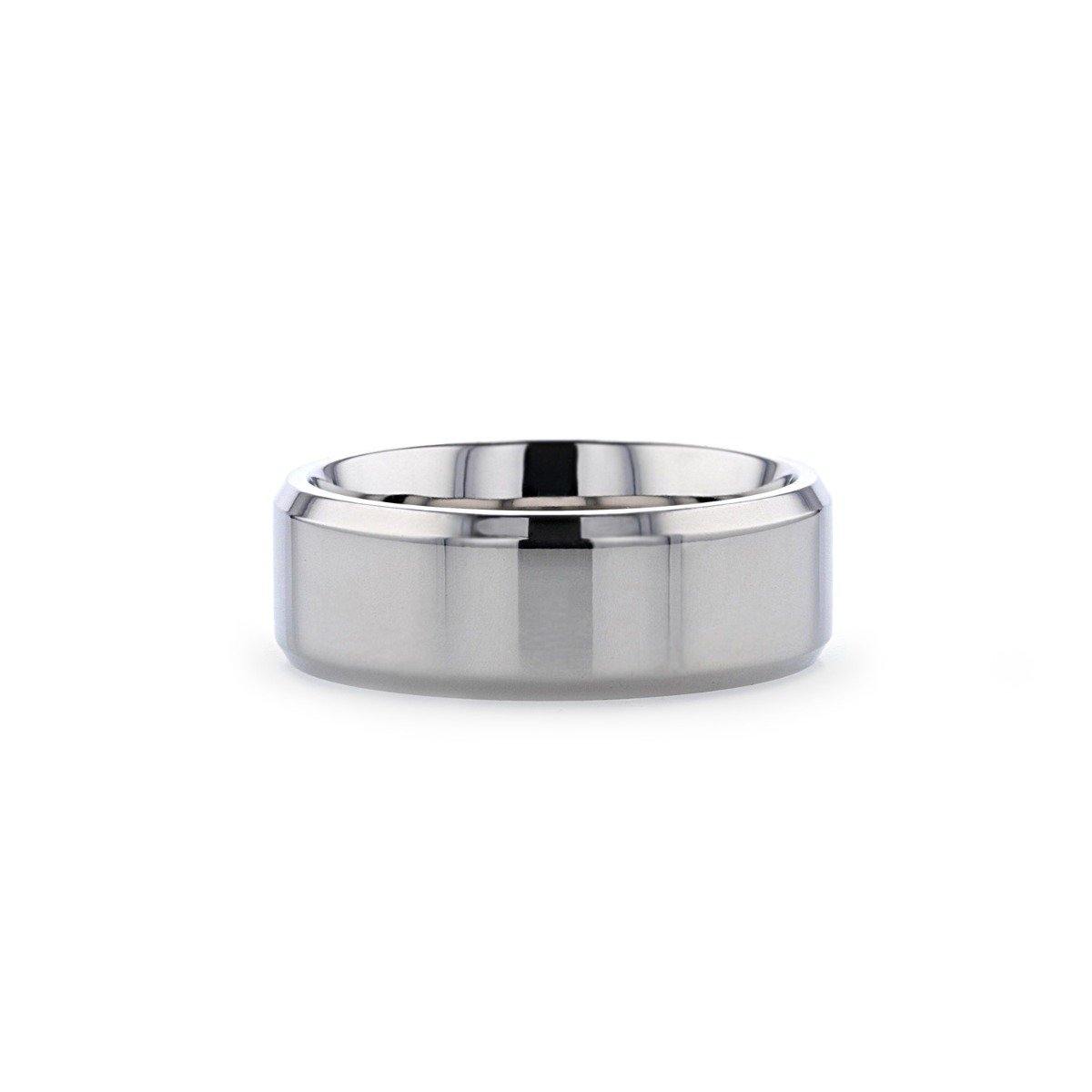 CORONAL - Men’s Polished Finish Beveled Edges Titanium Wedding Ring with Raised Center - 6mm & 8mm - The Rutile Ltd
