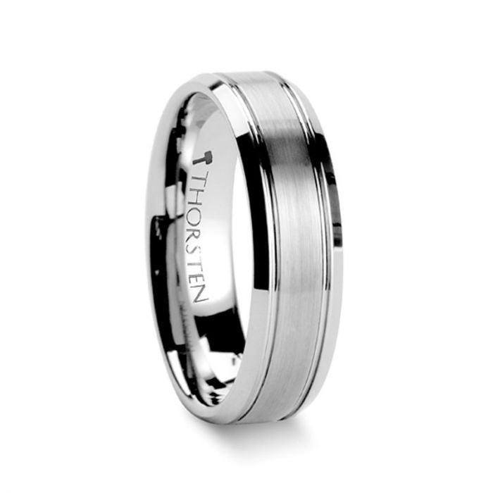 CRONUS - Brushed Center with Polished Bevels Tungsten Wedding Band - 6mm & 8mm - The Rutile Ltd