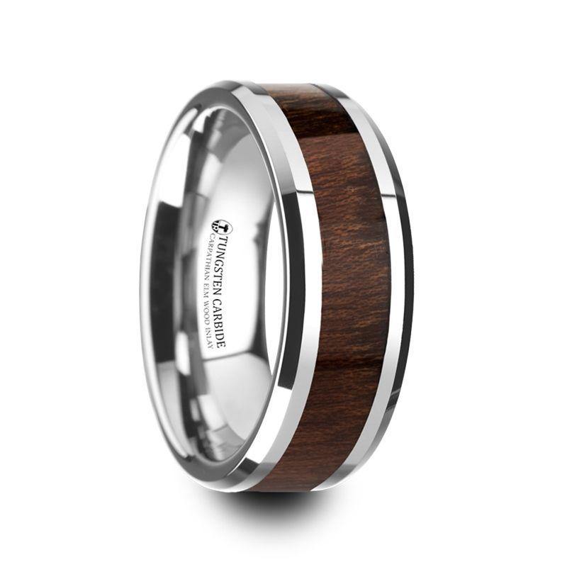 DACIAN - Carpathian Wood Inlaid Tungsten Carbide Ring with Bevels - 8mm - The Rutile Ltd