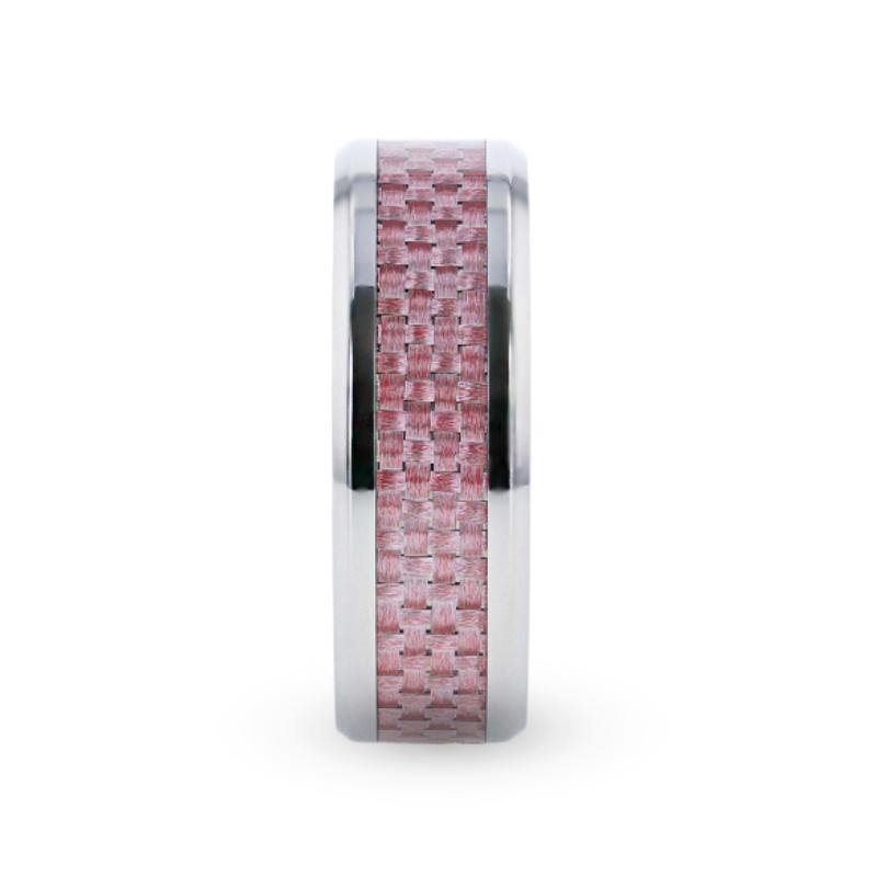 DOMINIQUE - Pink Carbon Fiber Inlaid Titanium Flat Polished Finish Men's Wedding Ring With Beveled Edges - 8mm - The Rutile Ltd