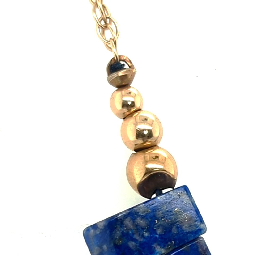 Estate Lapis Lazuli Collar Necklace with 14kt Yellow Gold Beads and Chain - The Rutile Ltd
