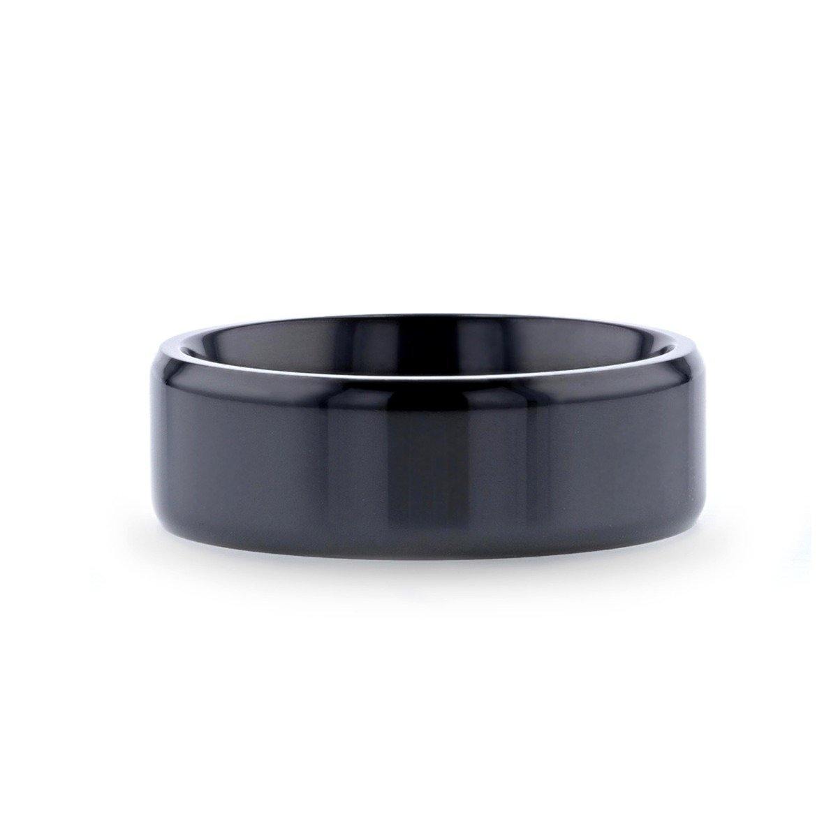 EXODUS - Black Titanium Wedding Ring with Beveled Edges - 8mm - The Rutile Ltd