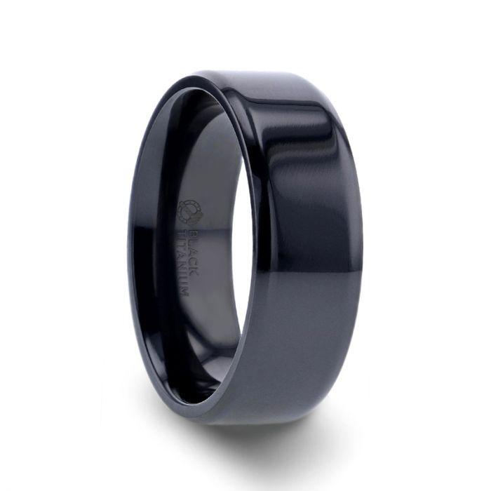 EXODUS - Black Titanium Wedding Ring with Beveled Edges - 8mm - The Rutile Ltd