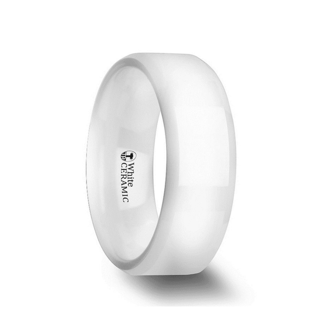 GLACIER - White Ceramic Wedding Band with Beveled Edges and Polished Finish - 6mm & 8mm - The Rutile Ltd