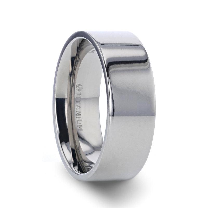 HARDY - Polished Finish Flat Style Men’s Titanium Wedding Ring - 6mm & 8mm - The Rutile Ltd