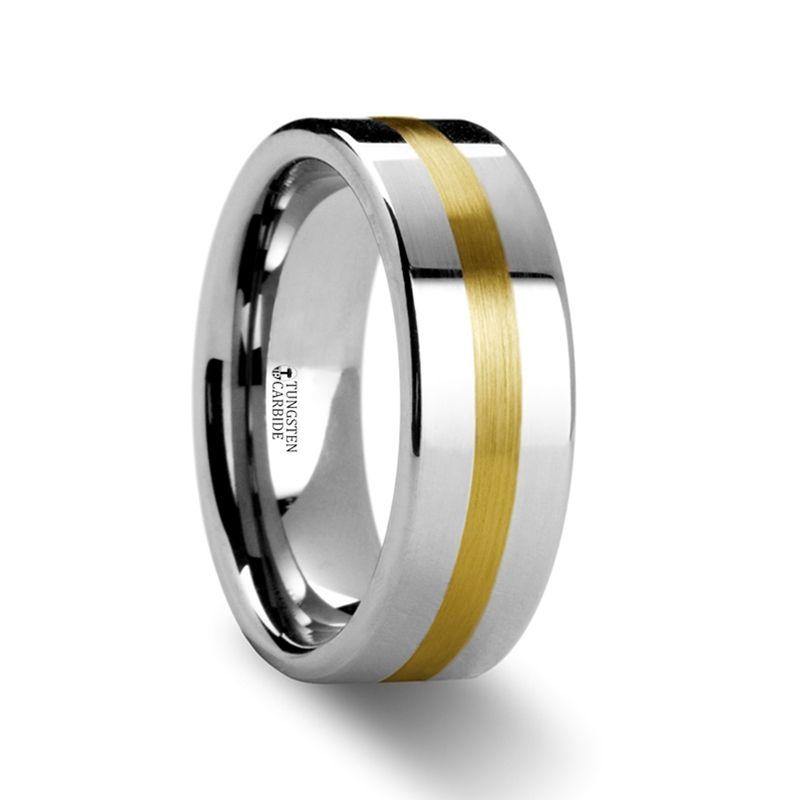 HARRISBURG - Gold Inlaid Flat Tungsten Ring - 6mm & 8mm - The Rutile Ltd