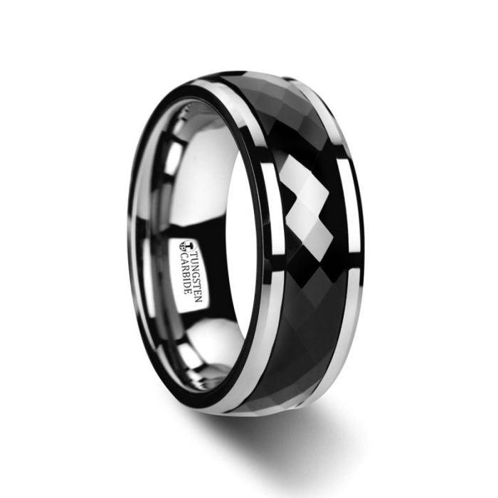 HICKOK - Polished Diamond Faceted Black Ceramic Spinner Ring with Beveled Edges - 8mm - The Rutile Ltd