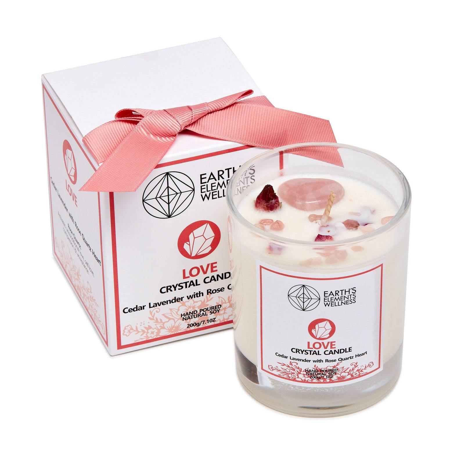 Love Crystal Candle - Cedar Lavender with Rose Quartz Heart - The Rutile Ltd