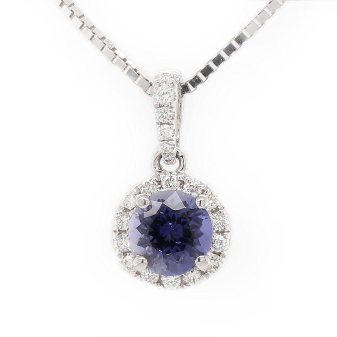 Iolite and Diamond Pendant in 14k white gold - The Rutile Ltd