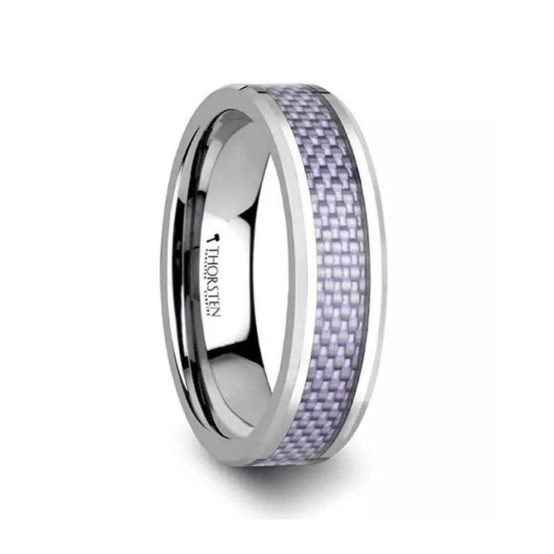 IRIS-Beveled Tungsten Wedding Band with Purple Carbon Fiber Inlay - 4mm & 6mm - The Rutile Ltd