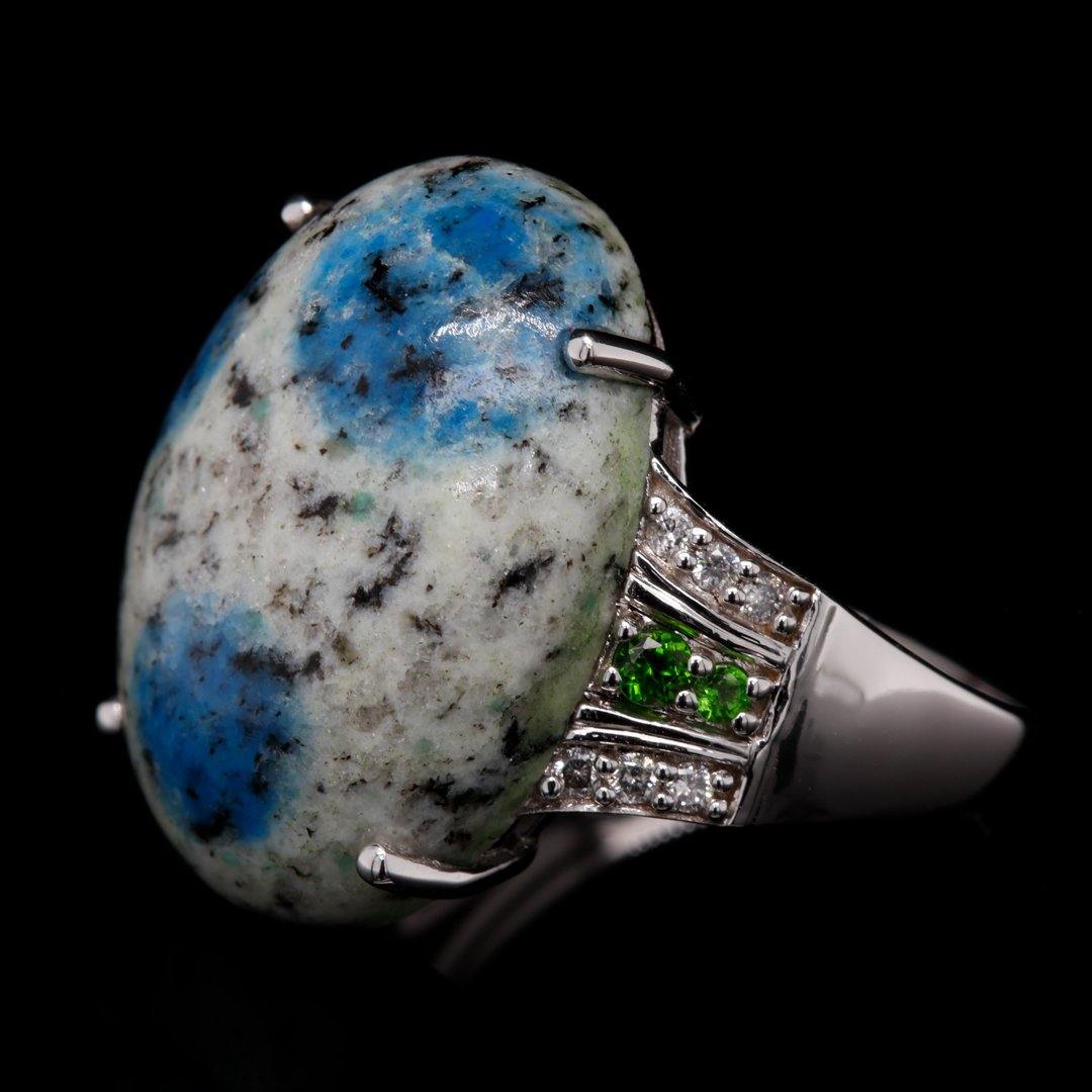 K2 Azurite, Chrome Diopside, and Diamond Ring in 14k White Gold - The Rutile Ltd