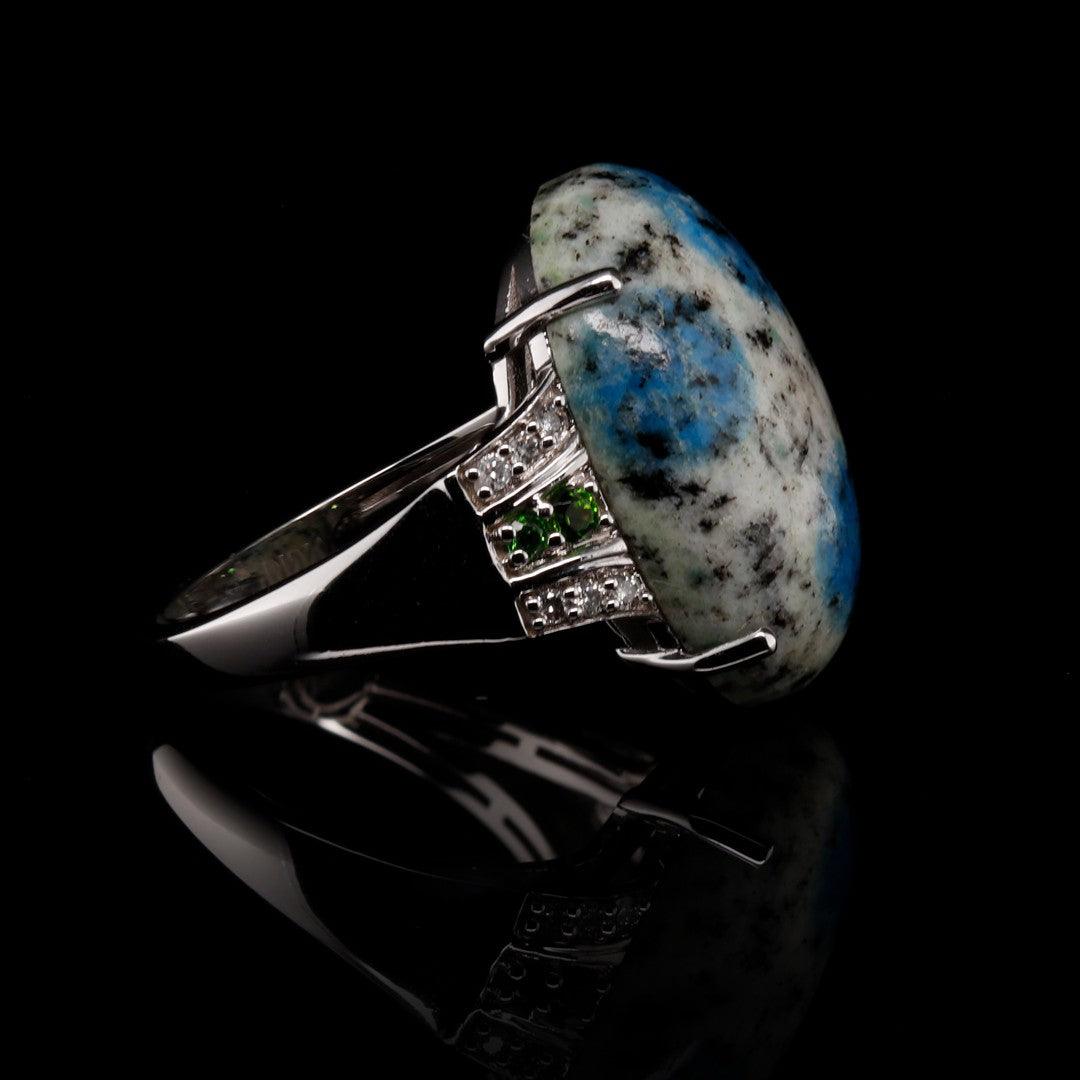 K2 Azurite, Chrome Diopside, and Diamond Ring in 14kt White Gold - The Rutile Ltd