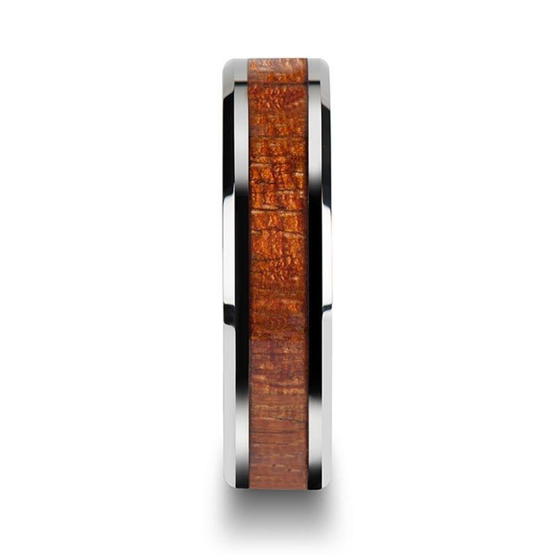 KHAYA - Tungsten Band with Polished Bevels and Real Hardwood Mahogany Inlay - 4mm - 10mm - The Rutile Ltd