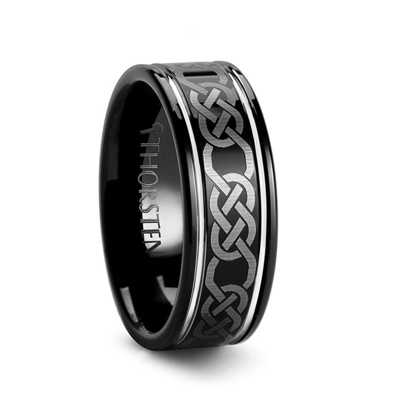 KILKENNY - Black Tungsten Ring with Celtic Pattern - 8mm - The Rutile Ltd