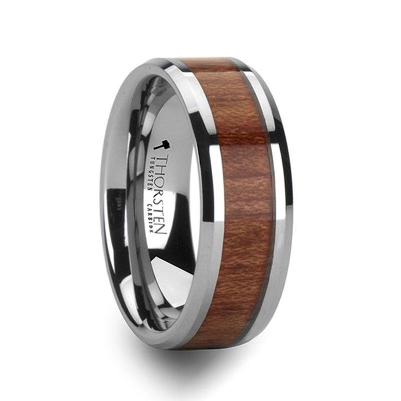 KODIAK - Tungsten Wedding Band with Bevels and Rosewood Inlay - 4mm - 8mm - The Rutile Ltd