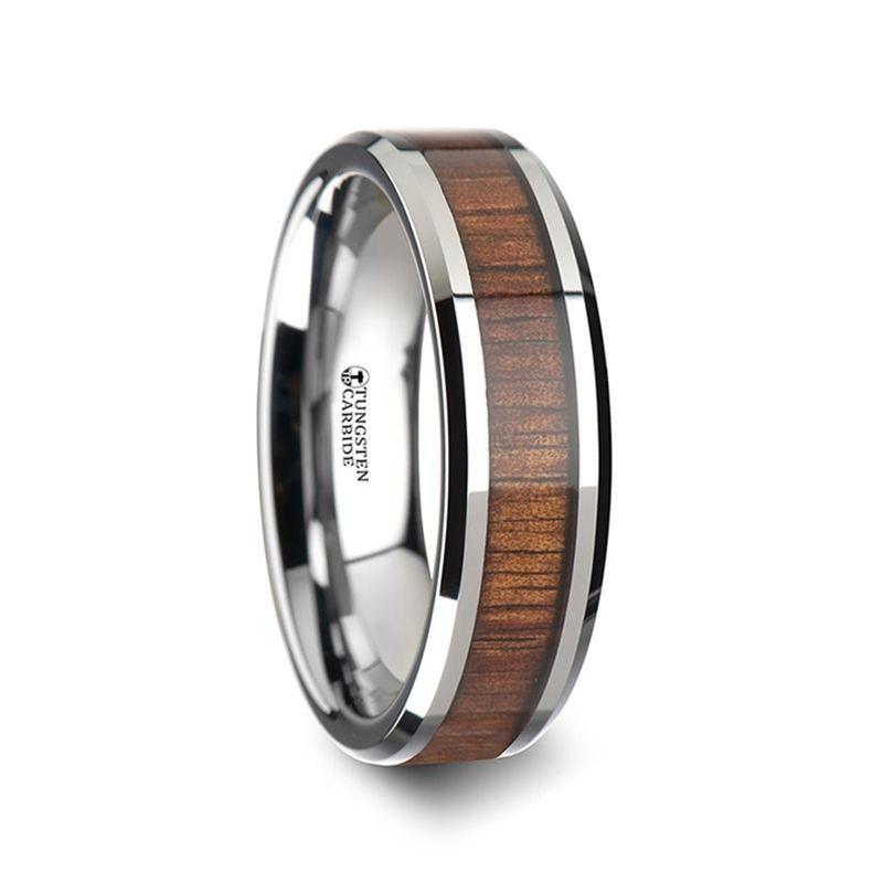 KONA - Koa Wood Inlaid Tungsten Carbide Ring with Bevels - 4mm - 12mm - The Rutile Ltd