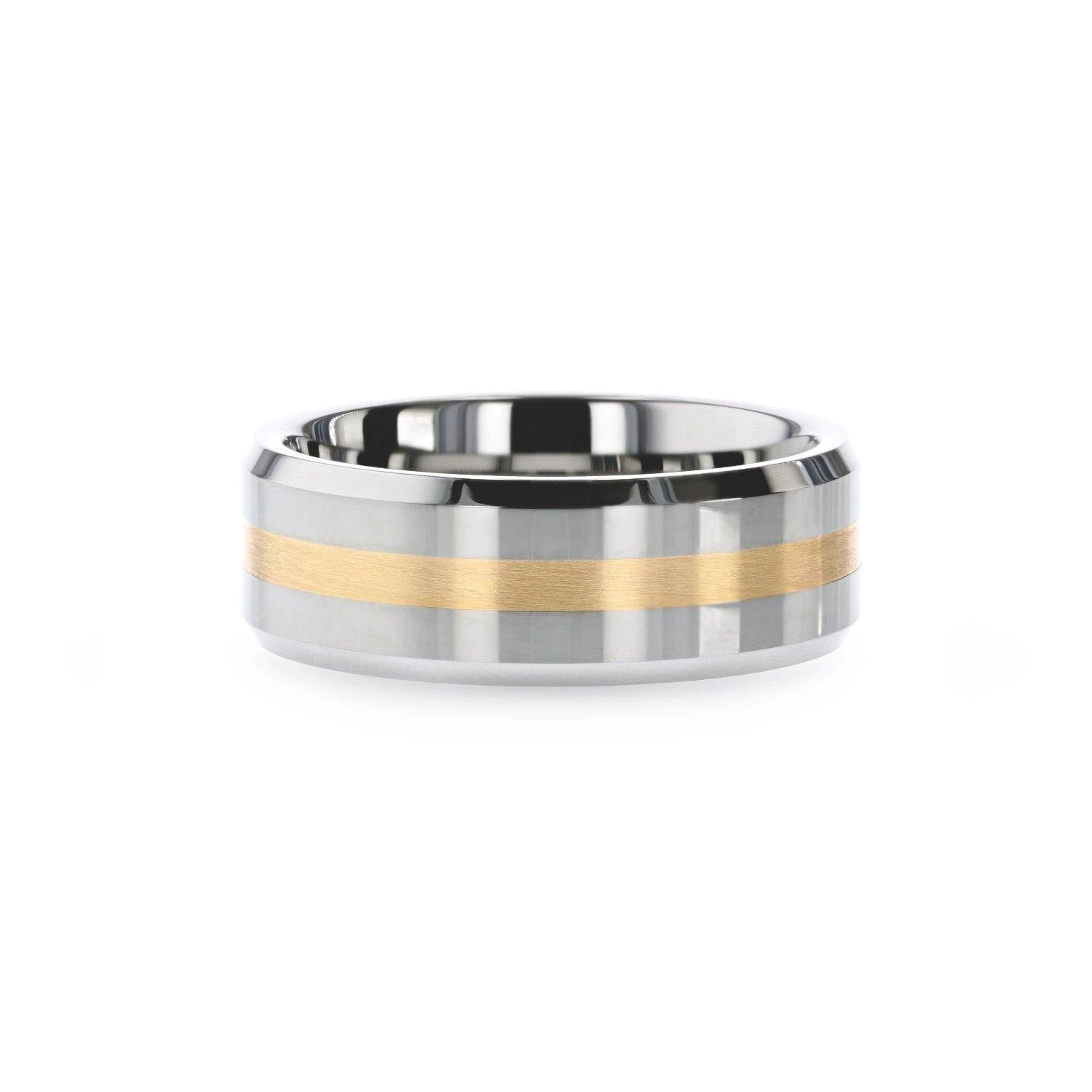 LEGIONAIRE - Gold Inlaid Beveled Tungsten Ring - 6mm & 8mm - The Rutile Ltd