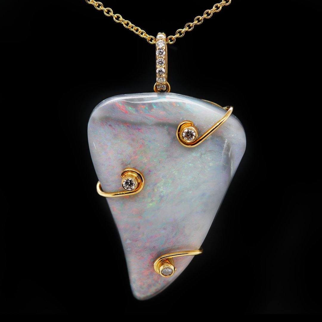 Lightning Ridge Opal and Diamond Pendant in 18k Yellow Gold - The Rutile Ltd