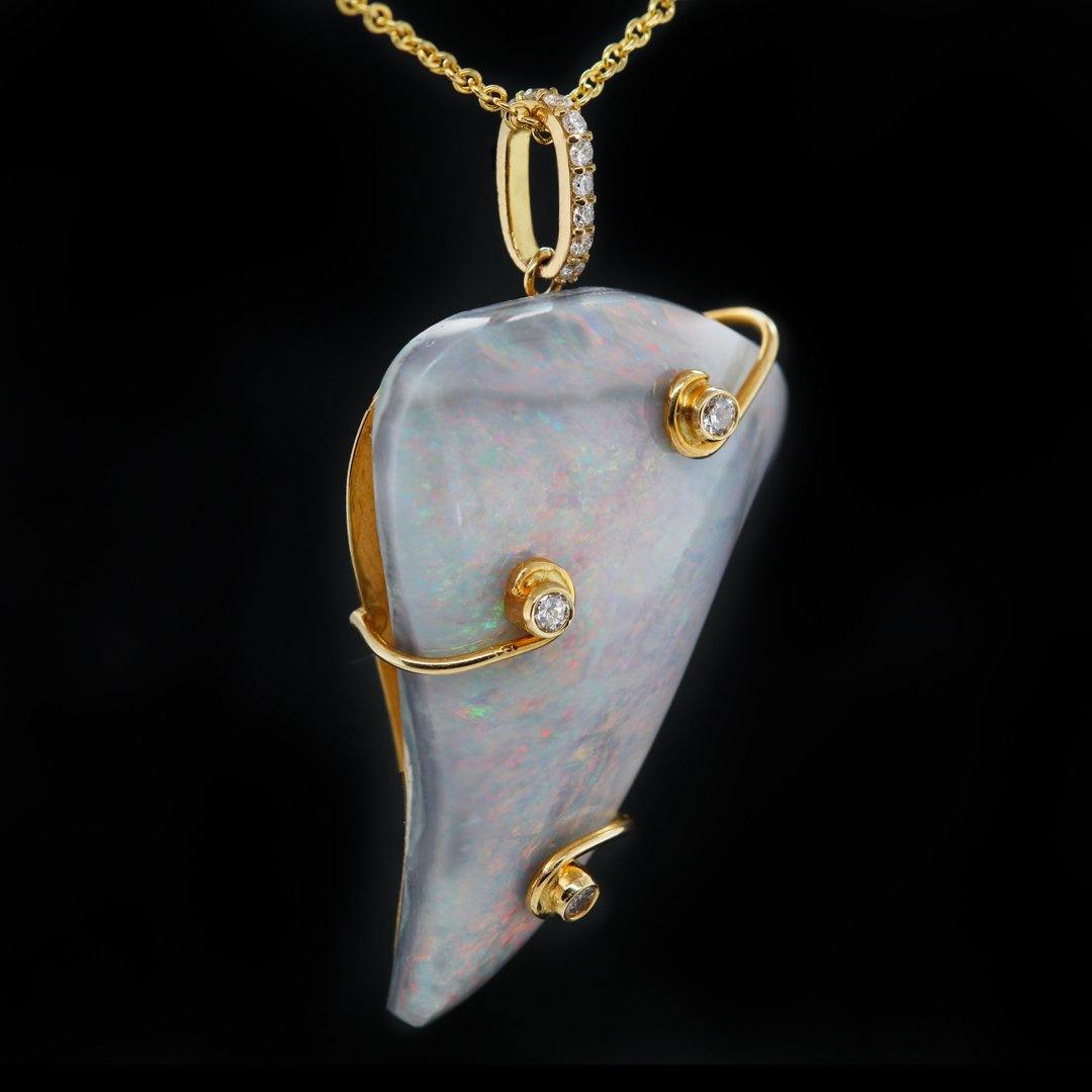 Lightning Ridge Opal and Diamond Pendant in 18k Yellow Gold - The Rutile Ltd