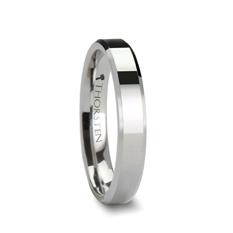 LINCOLN - White Tungsten Wedding Band with Beveled Edges - 4mm to 8mm - The Rutile Ltd