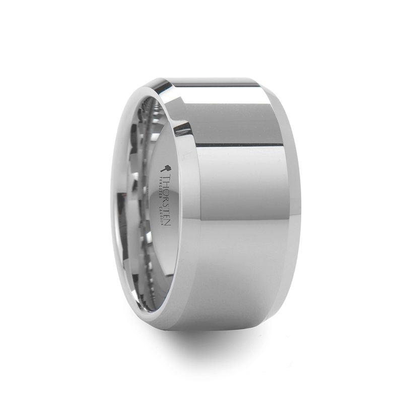 LINCOLN - White Tungsten Wedding Band with Beveled Edges - 10mm to 12mm - The Rutile Ltd