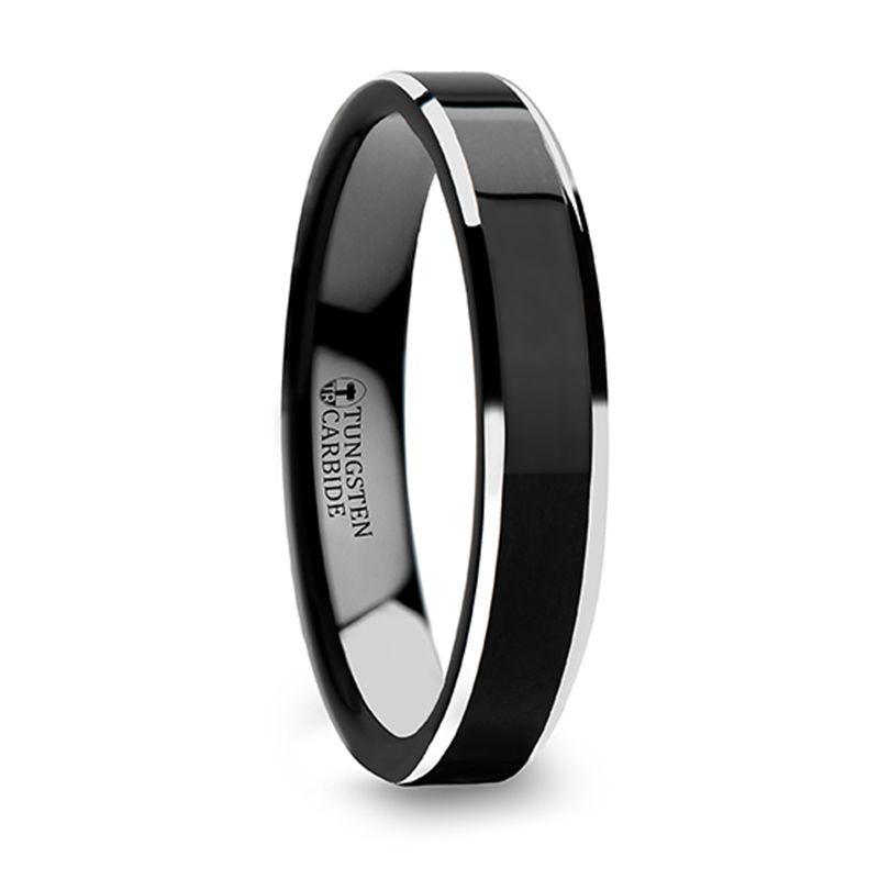 MACLAREN - BLACK POLISH FINISHED CENTER TUNGSTEN WEDDING BAND WITH POLISHED GRAY TUNGSTEN BEVELED EDGES - 4MM TO 8MM - The Rutile Ltd