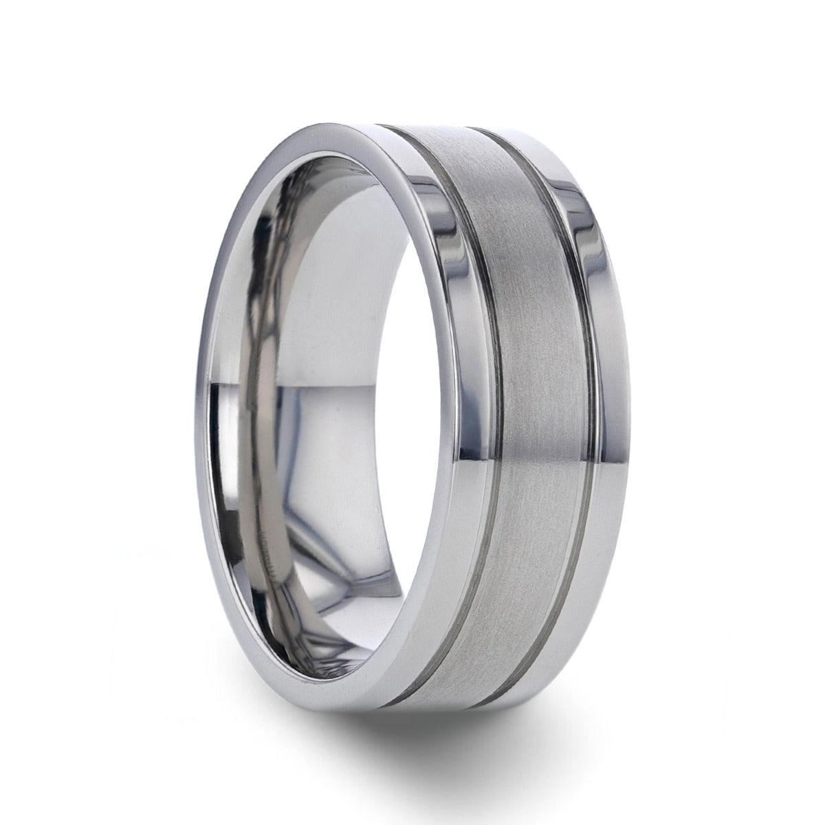 MAGNUM - Flat Titanium Wedding Ring with Brushed Center and Polished Edges - 8 mm - The Rutile Ltd