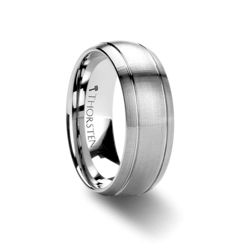 MAGNUS - Domed Brush Finished Tungsten Carbide Ring with Dual Grooves - 6mm & 8mm - The Rutile Ltd