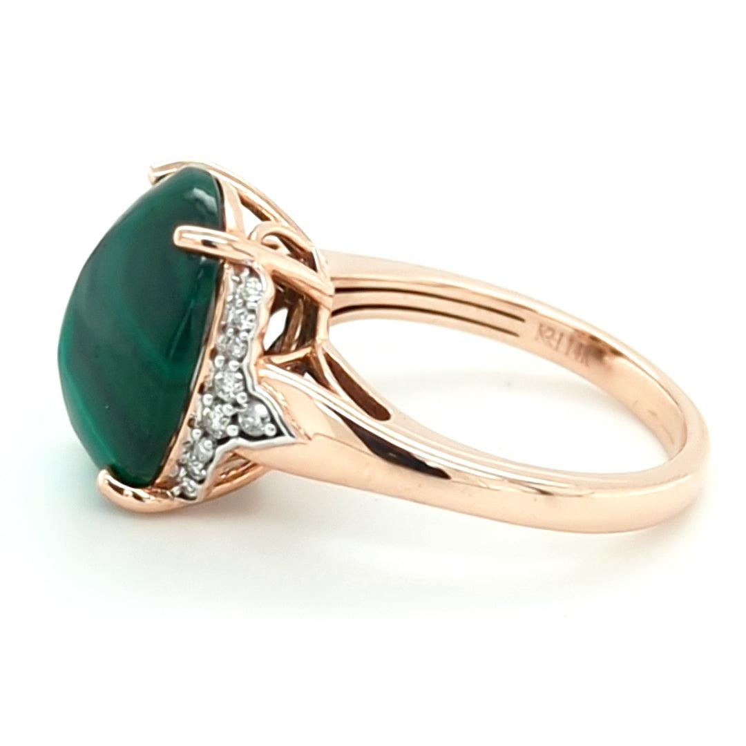 Malachite and Diamond Ring in 14kt Rose Gold - The Rutile Ltd