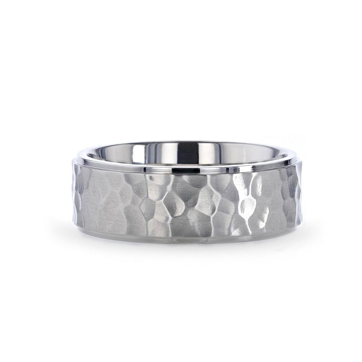 MINISTER - Titanium Ring with Raised Hammered Finish and Polished Step Edges - 8 mm - The Rutile Ltd